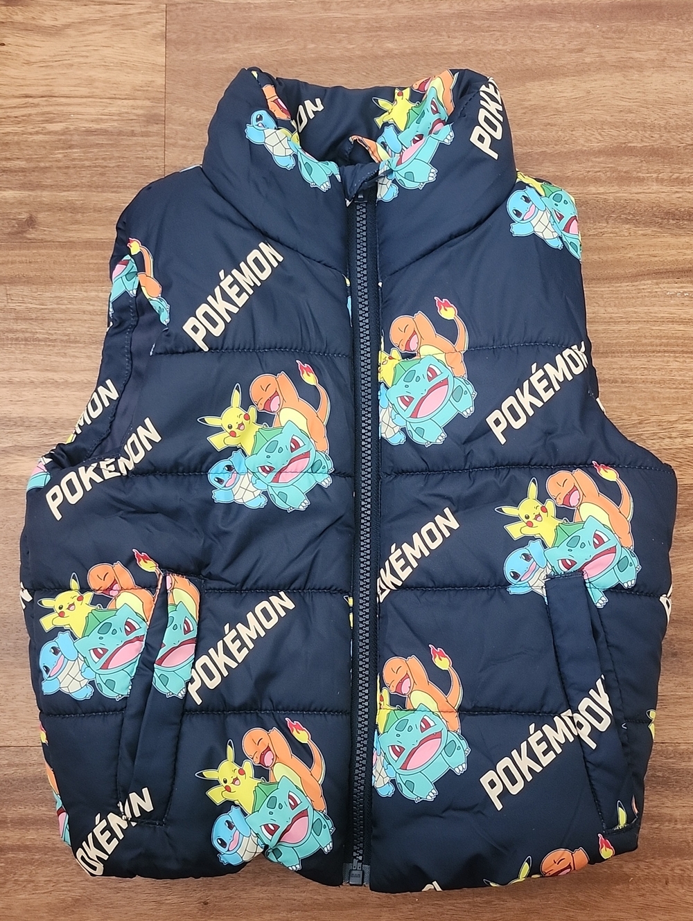 H&M Navy Blue Kidspokemon Nintendo Kanto Puff Vest with Colorful Pokemon Print